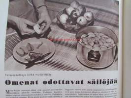 Kotiliesi 1958 nr 17 -mm. Omenat odottavat säilöjää, Opettaja Anne Saloheimo syksyn padat vihanneksia ja muuta, Syyskuun puutarha, Maisteri Aili Palmen Sveitsin