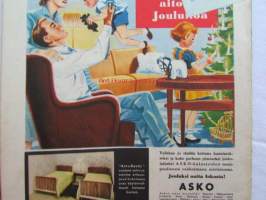 Kotiliesi 1951 nr 23 -mm. Mirjam Hietalahti ei enää joulun rasittamaa perheenemäntää, Nenäliinat ja monogrammit työohjeineen laatinut Aino Hausmann,