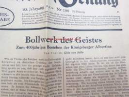 Deutsche Allgemeine Zeitung 8.7.1944, saksalainen II Maailmansodan  aikainen päivälehti, sis. mm. kuvat vangituista Liittoutuneiden maihinnousujoukoista, Euroopan