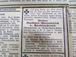 Deutsche Allgemeine Zeitung 19.7.1944, saksalainen II Maailmansodan  aikainen päivälehti, sis. mm. Die Ersten Ritterkreuze für Einzelkämpfer der Kriegsmarine,