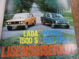 Moottori 1973 / 9 sis mm,Vertailussa Lada 1500 S ja Polski Fiat 125 P.Endurot metsässä.Käytetty Saab -apuna Ford.Kaikenkarvaisia takseja.suomalaisen