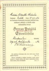 Rippikoulutodistus, Herran Pyhällä Ehtoollisella Kiukaisten kirkossa 1942  - todistus