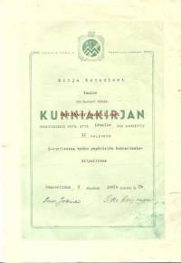 Hämeen Läänin Maamviljelysseura, Kunniakirja , II palkinto kodin ympäristön kunnostamiskilpailussa -  myöntökirja 1956
