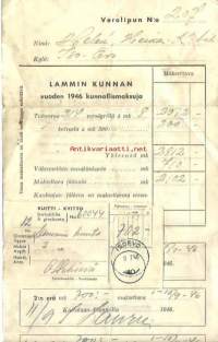 Lammin kunnan vuoden 1946 kunnallismaksuja