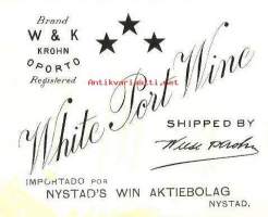 White Port Wine shipped Brand W&amp;K Krohn Oporto, 3 tähteä - viinaetiketti viinietiketti