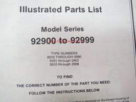 Briggs &amp; Stratton Illustrated Parts List Model Series 92900 to 92999 varaosaluettelo, tyypit näkyvät kuvissa