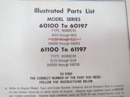 Briggs &amp; Stratton Illustrated Parts List Model Series 60100 to 60197 / 61100 to 61197 varaosaluettelo, tyypit näkyvät kuvissa