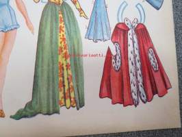 Prinsessa -kartongille painettu paperinukke vaatteineen, 1940 / -50-lukujen vaihteesta?