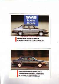 Saab-esittelykortteja 2 kpl