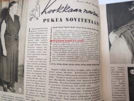 Kotiliesi 1945 nr 2, sis. mm. seur. artikkelit / kuvat / mainokset; Kansikuva sommitellut Doris Bengström, &quot;Omenankorjuu&quot; ja &quot;Satulaiva&quot; ristipistomallit