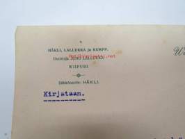 Häkli, Lallukka ja Kumpp Oy, Viipuri  17.10.1906 -asiakirja, omakätinen allekirjoitus Juho Lallukka