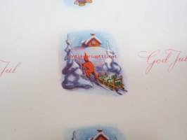 Joulukorttiarkki, pieniä taittokortteja &quot;God Jul&quot;, ruotsiksi (ei postikortteja) -leikkaamaton painoarkki v. 1947