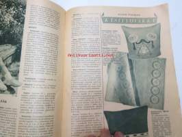 Kodin Pukimet 1956 nr 2. Takakannessa ryijymalleja: Aurinkokello, Helmikuu, Linnunrata ja Porvoon markkinat