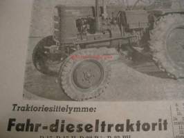Maaseudun Koneviesti 1954 / 20, sis. mm. seur. artikkelit / kuvat / mainokset; Fahr-dieseltraktorit, Maaöljyn tarina, Kynnön maailmanmestaruus,