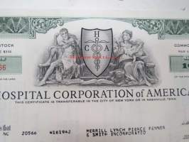 Hospital Corporation of America 100 shares 1970 -osakekirja
