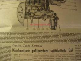 Koneviesti 1956 / 3 -mm. DIpl.ins. Tauno Kartiala Dieselmoottorin polttonesteen syöttölaitteita CAV, Myllynkivetkö pois viralta, Renault 750