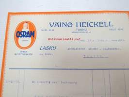Osram / Väinö Heickell, Turku, 12.10.1929 -asiakirja