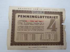 Raha-arpa, Raha-arpajaiset / Penninglotteriet, lottsedel huhtikuu 1940 nr 37792