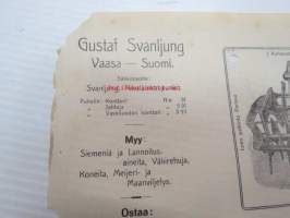 Gustaf Svanljung, Vaasa - Suomi, 28.11.1913 asiakirja, lähetetty Osuuskunta Rauman Lehti, Rauma - lomakkeessa kuvattuna Vassin Patentti Lapiorullaäes - Palkittu