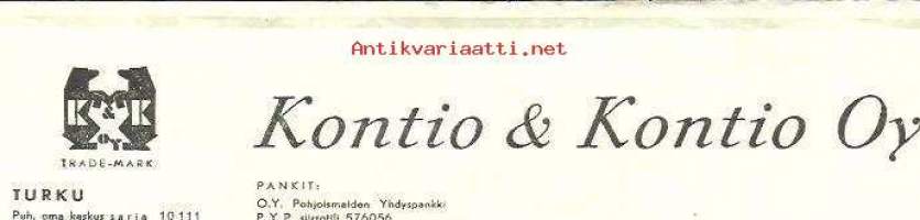Kontio&amp;Kontio Oy, Turku työtodistus 1949   - firmalomake