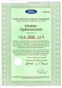 Ford Motor Credit Company Inhaber-Optionsschein 500 USD 1987 -optio