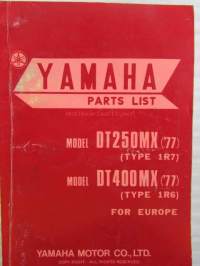Yamaha parts list model DT250MX (&#039;77)(type1R7) model DT400MX (&#039;77)(type1R6) for Europe