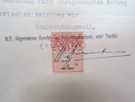 N.V. Alintex, Amsterdam, 22.11.1938 / Littoinen Oy -asiakirja, jolla 10 centin leimamerkki