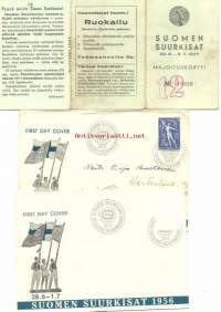 Suomen Suurkisat FDC 1956 - toisesta merkki pois ja vuoden 1947 majoituskortti