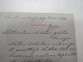 J. Klimpujeff, Sortavala, 23.8.1890 - Litoisten Tehdas Osakeyhtiö -liikekirje / asiakirja