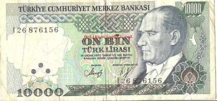 Turkki  10000 Lira 1970; 1990 -  seteli