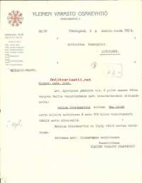Yleinen Varasto Oy Hki  liikekirje 2.3.1922  - firmalomake