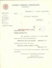 Yleinen Varasto Oy Hki  liikekirje 16.1.1922  - firmalomake
