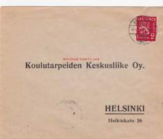 Kirjekuori/Firmakuori - Koulutarpeiden keskusliike Oy.  Vastauslähetyskuori.  Siisti leima Artjärvi 7.12.1938.