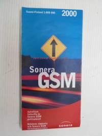 Sonera GSM 2000 Autolijan tiekartta ja Sonera GSM peittoalueet / Bilistens vägkarta och Sonera GSM täckningsområden -kartta