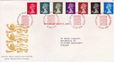 FDC Iso-Britannia 1989 - 28.00.1989  New Definitive stamps.  Uudet käyttömerkit 15p - 37p.