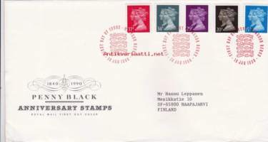 FDC Iso-Britannia 1990 - 10.01.1989  1d Penny Black Anniversary stamps. Penny Black 150 v.  Erikoisjulkaisu.