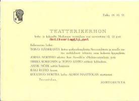 Teatterikerhon kerho- ja kokousilta Maakunnan ravintolassa  mm Toivo Hämeranta 22.10.1951   - postikortti