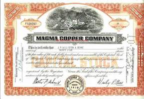 Magma Copper Co 1958  kuparikaivos - osakekirja ,USA