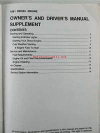 Chevrolet 1981 Owner&#039;s and Driver&#039;s Manual Diesel Engine Supplement - Omistajan käsikirjan lisäosa dieselmottorilla varustettua autoa varten