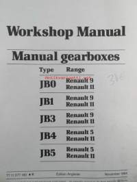 B.V. JB Renault workshop manual, manual gearboxes, Type JB0 Renault 9 and 11, JB1 Renault 9 and 11, JB3 Renault 9 and 11, JB4 Renault 5 and 11, JB5 Renault 5 and 11.