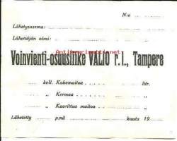 Voinvienti-osuusliike Valio r.l. Tampere  -  osoitelappu,  Valio syntyi voin laadun valvojaksi 1905Uuden osuusliikkeen tehtävänä oli edistää voin