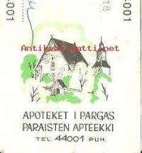 Paraisten  Apteekki  Parainen - resepti signatuuri, 1969