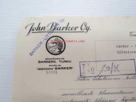 John Barker Oy, Turku, 29.9.1942 -asiakirja