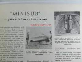 Tekniikan Maailma 1954 nr 5, sis. mm. seur. artikkelit / kuvat / mainokset; Kansikuvassa Frankfurtin messu-uutuus sähköraketti, &quot;Minisub&quot; jokamiehen sukellusvene,