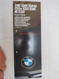 BMW 518i 520i 524td 525e 525i 528i M535i Farben/Polster Colours and upholstery -väri- ja verhousmallit