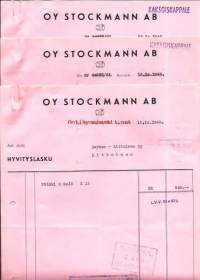 Stockman Oy Helsinki hyvityslasku 1948   - firmalomake  3 kpl