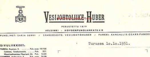Vesijohtoliike-Huber  1951 - firmalomake
