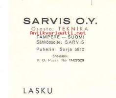 Sarvis Oy  Teknika   1949 - firmalomake