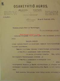 Osakeyhtiö Agros, Helsinki 13. elokuuta 1909 - asiakirja