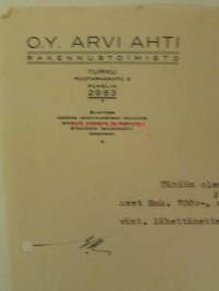 O.Y. Arvi Ahti Rakennustoimisto, Turussa 10. joulukuuta 1935 - asiakirja